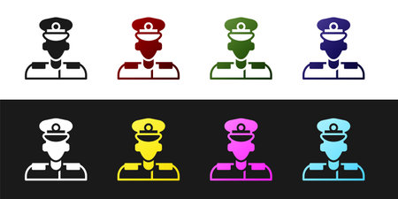 Set Pilot icon isolated on black and white background. Vectorのイラスト素材