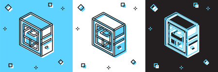 Set Computer icon isolated on blue and white, black background. PC component sign. Vector