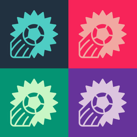 Pop art Soccer football ball icon isolated on color background. Sport equipment. Vectorのイラスト素材