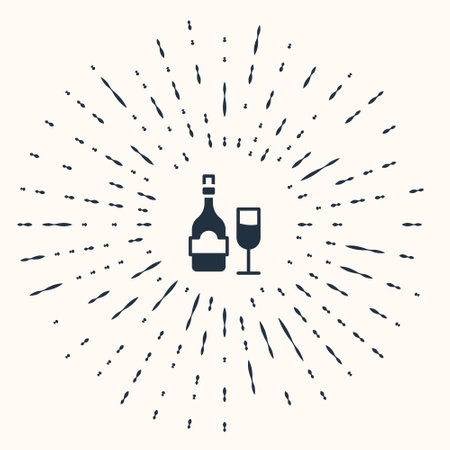 Grey Champagne bottle with glass icon isolated on beige background. Abstract circle random dots. Vectorのイラスト素材