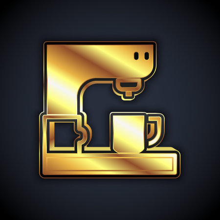 Gold Coffee machine icon isolated on black background. Vectorのイラスト素材