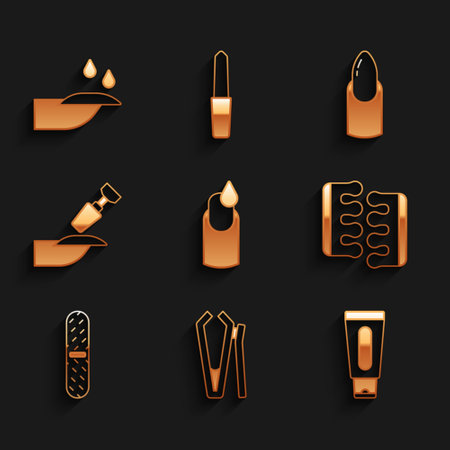 Set Manicure, Nail cutter, Tube of hand cream, Toe separator for pedicure, file, Milling manicure, and icon. Vectorのイラスト素材