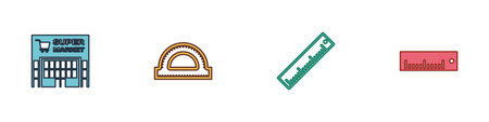 Set Supermarket building, Protractor grid, Ruler and icon. Vectorのイラスト素材
