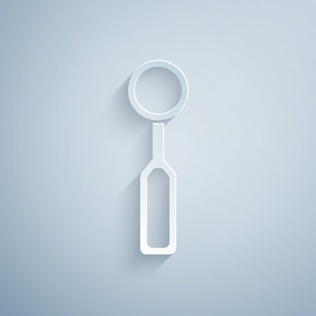 Paper cut Dental inspection mirror icon isolated on grey background. Tool dental checkup. Paper art style. Vectorのイラスト素材