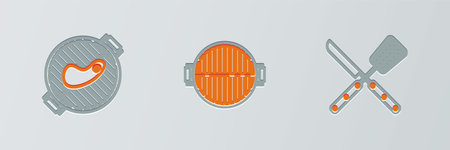 Set line Crossed knife and spatula, Barbecue grill with steak and icon. Vectorのイラスト素材