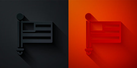 Paper cut American flag icon isolated on black and red background. Flag of USA. United States of America. Paper art style. Vectorのイラスト素材