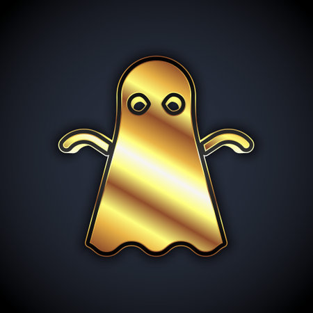 Gold Ghost icon isolated on black background. Happy Halloween party. Vectorのイラスト素材