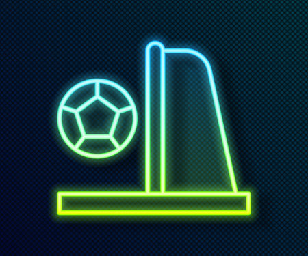 Glowing neon line Football goal with ball icon isolated on black background. Vectorのイラスト素材