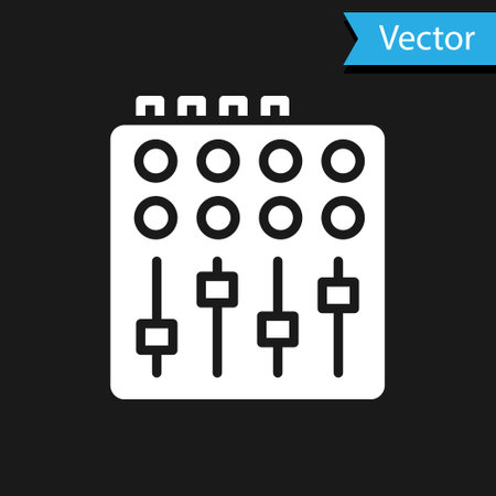 White Sound mixer controller icon isolated on black background. Dj equipment slider buttons. Mixing console. Vectorのイラスト素材