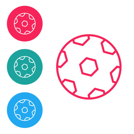 Red line Football ball icon isolated on white background. Soccer ball. Sport equipment. Set icons in circle buttons. Vectorのイラスト素材