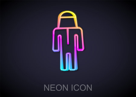 Glowing neon line Beekeeper with protect hat icon isolated on black background. Special protective uniform. Vectorのイラスト素材