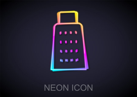 Glowing neon line Grater icon isolated on black background. Kitchen symbol. Cooking utensil. Cutlery sign. Vectorのイラスト素材
