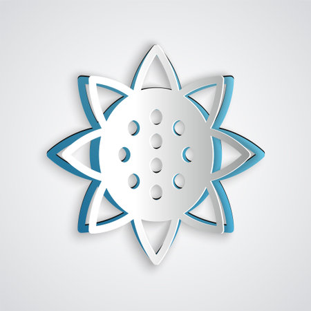 Paper cut Sunflower icon isolated on grey background. Paper art style. Vectorのイラスト素材