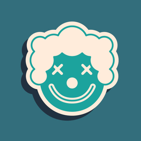 Green Clown head icon isolated on green background. Long shadow style. Vectorのイラスト素材