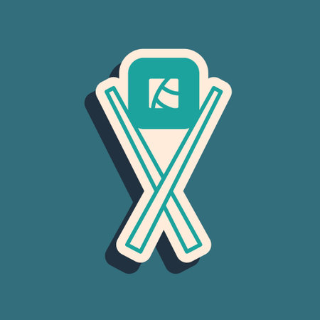 Green Sushi with chopsticks icon isolated on green background. Traditional Japanese food. Long shadow style. Vectorのイラスト素材