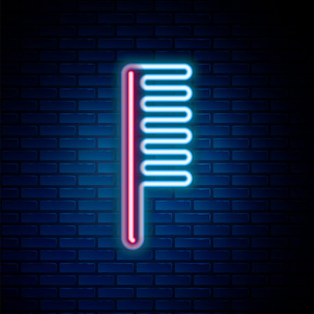 Glowing neon line Hairbrush icon isolated on brick wall background. Comb hair sign. Barber symbol. Colorful outline concept. Vectorのイラスト素材