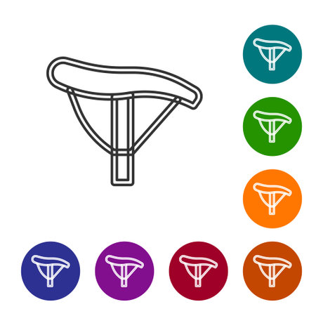 Black line Bicycle seat icon isolated on white background. Bicycle saddle. Set icons in color circle buttons. Vectorのイラスト素材