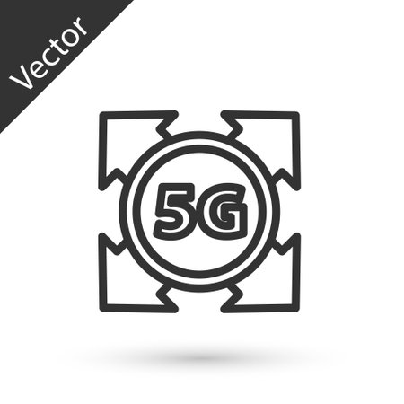 Grey line 5G new wireless internet wifi connection icon isolated on white background. Global network high speed connection data rate technology. Vectorのイラスト素材