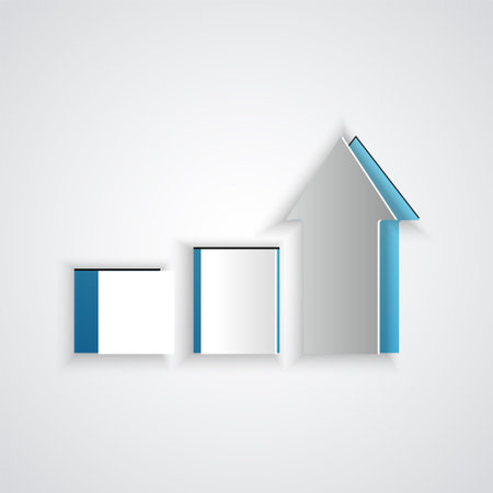 Paper cut Financial growth icon isolated on grey background. Increasing revenue. Paper art style. Vectorのイラスト素材