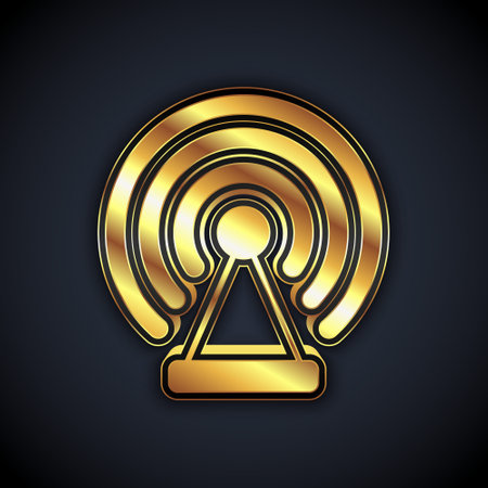 Gold Radar icon isolated on black background. Search system. Satellite sign. Vectorのイラスト素材