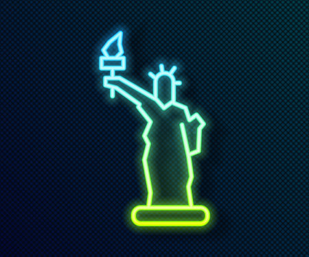 Glowing neon line Statue of Liberty icon isolated on black background. New York, USA. Vectorのイラスト素材