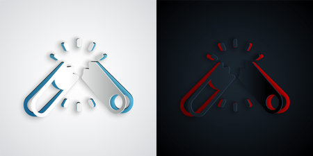 Paper cut Broken cigarette icon isolated on grey and black background. Tobacco sign. Smoking symbol. Paper art style. Vectorのイラスト素材