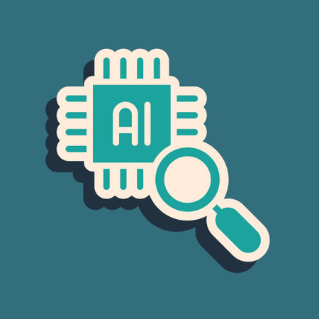 Green Computer processor with microcircuits CPU icon isolated on green background. Chip or cpu with circuit board. Micro processor. Long shadow style. Vectorのイラスト素材