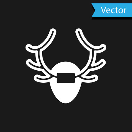 White Deer antlers on shield icon isolated on black background. Hunting trophy on wall. Vectorのイラスト素材