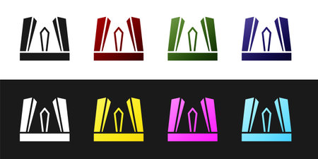 Set Gate of Europe icon isolated on black and white background. The Puerta de Europa towers. Madrid city, Spain. Vectorのイラスト素材
