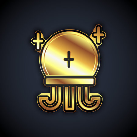 Gold Magic ball icon isolated on black background. Crystal ball. Vectorのイラスト素材