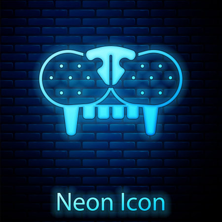 Glowing neon Cat tooth icon isolated on brick wall background. Vectorのイラスト素材