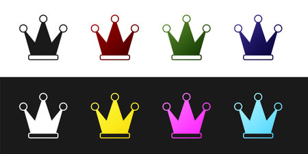 Set Crown icon isolated on black and white background. Vectorのイラスト素材