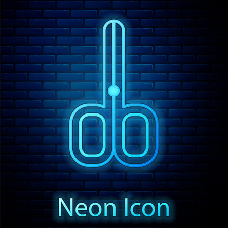 Glowing neon Nail scissors icon isolated on brick wall background. Manicure and pedicure scissors. Vectorのイラスト素材