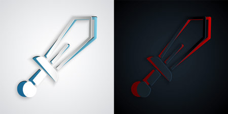 Paper cut Sword toy icon isolated on grey and black background. Paper art style. Vectorのイラスト素材