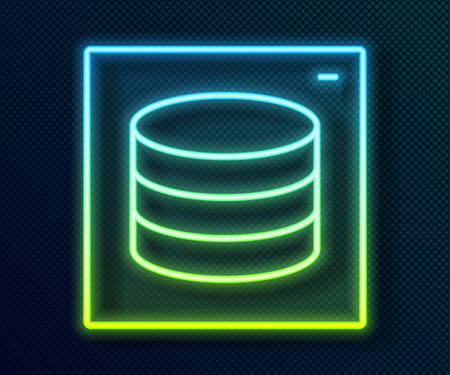 Glowing neon line Server, Data, Web Hosting icon isolated on black background. Vectorのイラスト素材