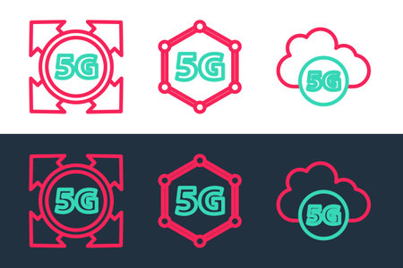 Set line Cloud 5G network, and icon. Vectorのイラスト素材