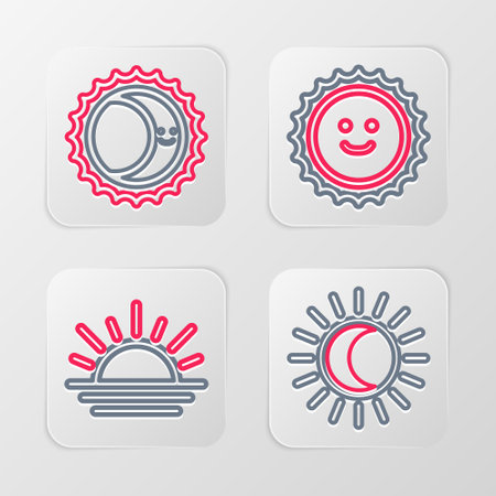 Set line Eclipse of the sun, Sunset, and icon. Vectorのイラスト素材