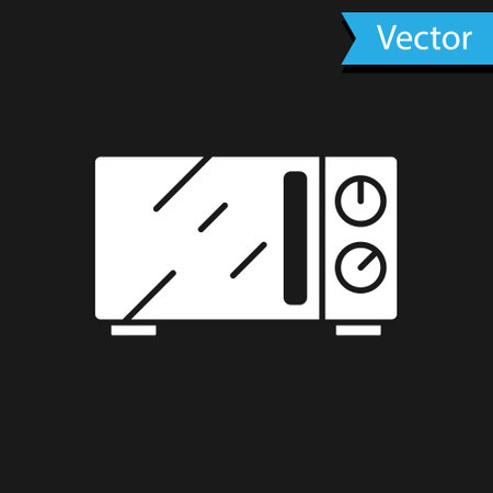 White Microwave oven icon isolated on black background. Home appliances icon. Vectorのイラスト素材