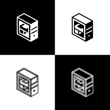 Set Computer icon isolated on black and white background. PC component sign. Vectorのイラスト素材