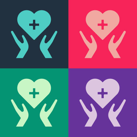 Pop art Heart with a cross icon isolated on color background. First aid. Healthcare, medical and pharmacy sign. Vectorのイラスト素材