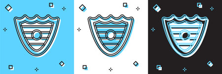 Set Shield icon isolated on blue and white, black background. Guard sign. Security, safety, protection, privacy concept. Vectorのイラスト素材