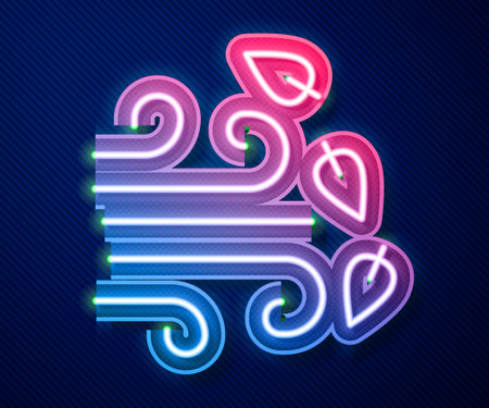 Glowing neon line Windy weather icon isolated on blue background. Cloud and wind. Vectorのイラスト素材