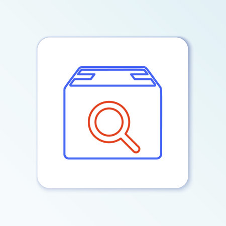 Line Search package icon isolated on white background. Parcel tracking symbol. Magnifying glass and cardboard box. Logistic and delivery. Colorful outline concept. Vectorのイラスト素材