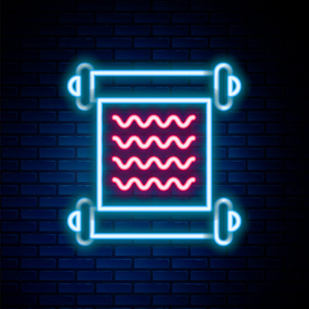 Glowing neon line Decree, paper, parchment, scroll icon icon isolated on brick wall background. Colorful outline concept. Vectorのイラスト素材