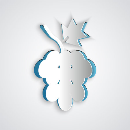 Paper cut Grape fruit icon isolated on grey background. Paper art style. Vectorのイラスト素材