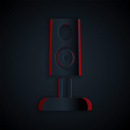 Paper cut Stereo speaker icon isolated on black background. Sound system speakers. Music icon. Musical column speaker bass equipment. Paper art style. Vectorのイラスト素材
