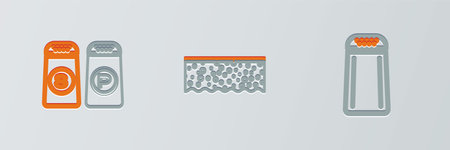 Set line Salt and pepper, and Sponge with bubbles icon. Vector