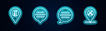 Set line Location service, Speech bubble chat, and  Glowing neon icon. Vectorのイラスト素材