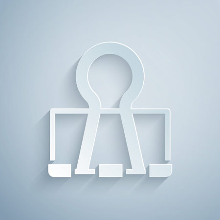 Paper cut Binder clip icon isolated on grey background. Paper clip. Paper art style. Vectorのイラスト素材