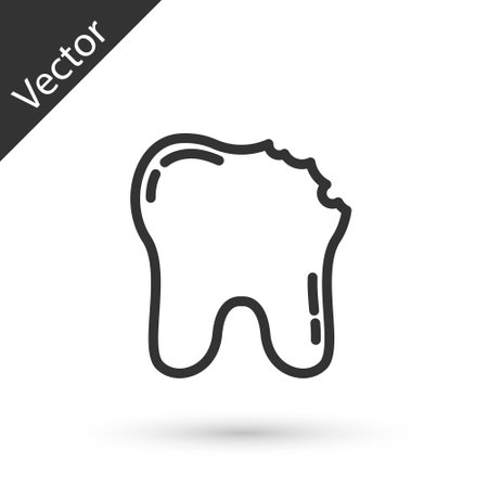 Grey line Broken tooth icon isolated on white background. Dental problem icon. Dental care symbol. Vectorのイラスト素材